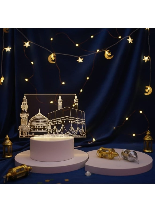 3D Ramadan Decor LED Acrylic Night Light – Islamic Calligraphy Board with Soft Warm Glow, USB Powered Night Lamp for Ramadan, Prayer Room & Muslim Home Decor - Image 1